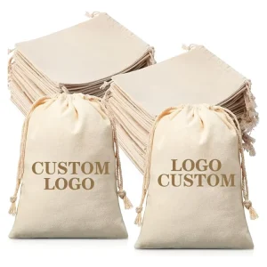 Durable Custom Logo Printed Organic Canvas Drawstring Cotton Dust Bag Jewelry Pouch