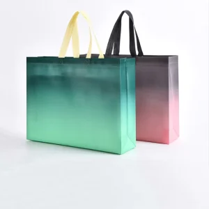 Durable Gradient Blue Pink Recyclable Reusable Eco Fabric Shoe Clothes Household Eco Non Woven Gift Shopping Tote Bags Custom