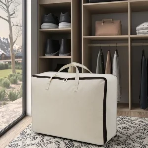 Durable Odourless Cotton Canvas Storage Bag with Handles Foldable Modern Large Capacity Bedding Organizer