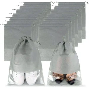 Dustproof Non Woven Drawstring Shoe Bags Waterproof with Transparent Window