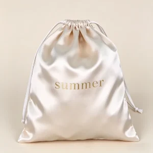 Dustproof Reusable Luxury Satin Drawstring Pouch with Custom Logo Fashion Storage Bag for Wig Hair Extension Beauty Products