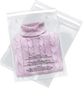 Easy Peel Durable Packaging Bag Custom Logo Self Seal Clear Poly Bags with Suffocation Warning for Packaging T Shirts Clothing