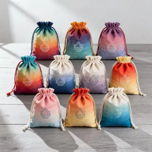 Eco Friendly Canvas Printed Cotton Drawstring Bags Packaging Custom Logo Drawstring Bag Gradient Colored Dust Bag