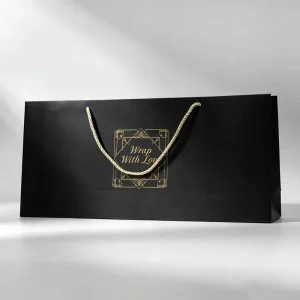 Eco Friendly Custom Logo Large Black Shopping Bags Packaging Luxury Garment Clothes Gfit Package Kraft Paper Bag with Handle