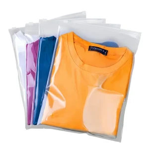 Eco Friendly Disposable Custom Logo Transparent PE Plastic Bags with Zipper Lock for Apparel Clothing Socks Shoes Fur