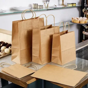 Eco Friendly Disposable Heavy Duty Kraft Paper Grocery Shopping Bags Custom Printed Logos Biodegradable Bags