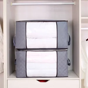 Eco Friendly Durable Lightweight Steel Frame Clear Window Printed Non woven Fabric Foldable Storage Bag Bedding Clothing