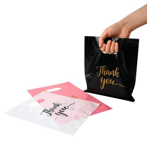 Eco Friendly Durable PE T Shirt Bags with Die Cut Design and Flexo Printing for Supermarket Clothing & Shoes Retail Packaging