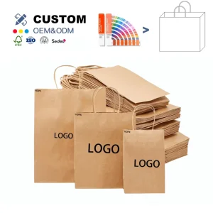 Eco Friendly Fast Food Packaging Custom Logo Printed Paper Bags for Takeout for Craft Use