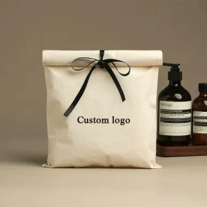 Eco Friendly Natural Cotton Flap Dust Bag for Clothes Custom Logo Printed Shoe Dress Pillow Packing Linen Envelope Bag with Bow