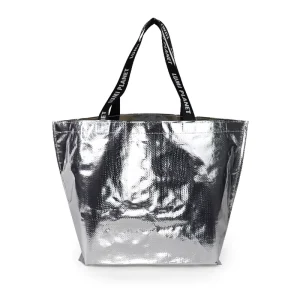 Eco Friendly Reusable Silver Metal PP Laminated Shopping Bag Foldable for Convenient Gift Promotions or Packaging