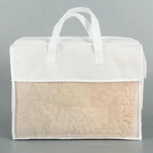 Eco Friendly Reusable White Tote Zipper Bag Non Woven Bedding Quilt Storage Handled Shopping Tote GH Letter PVC Window