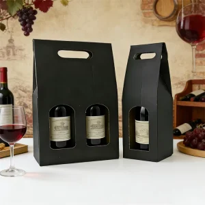 Eco Friendly Single Bottle Double Bottle Wine Carrier Box with Die Cut Window Custom Logo Printed Gift Packaging Box