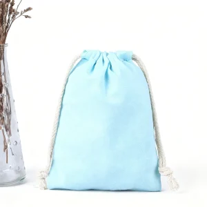 Eco friendly Light Blue Cotton Canvas Drawstring Bag with Thick Rope Handle for Gift Packaging & Jewelry Storage