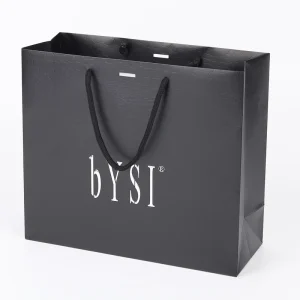 Eco friendly Recyclable Black Custom Paper Shipping Bags Ribbon Handle for Pillow Bedding Umbrella Household Products