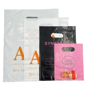 Eco friendly Recyclable Custom Logo Printed Die Cut Handle Plastic Packaging Shopping Bag for Clothing and Shoes