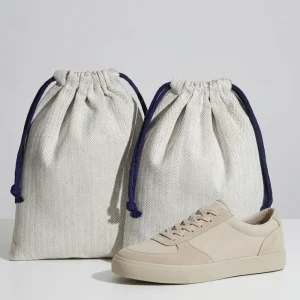 Exclusive Cotton Shoe Bag Embossed Logo Herringbone Packaging Bags for High End Shoes Clothes Soft Protective Bag Design