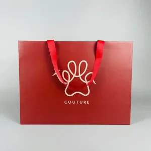 Exquisite Dress Shopping Red Paper Bags With Logo Printing Carrier Packaging Bag