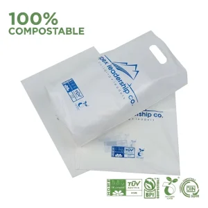 Factory Custom Brand Printing Eco Shopping Bags Compostable Option Flat 100% Home and Industrial Compostable Die Cut Handle Bag