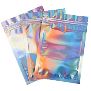 Factory Custom Mylar Holographic Laser Bag Clear Cosmetic Resealable Zip Lock for Gemstones