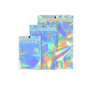 Factory Customized Logo Laser Film Printing Zipper Holographic Bag Laminated Mylar Ziplock Plastic Resealable Holographic Bag