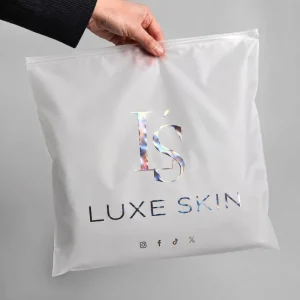Factory Direct Frosted Poly Garment Bags With Social Media Icon Printing For Marketplace Apparel Sellers Use