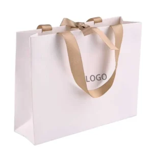 Factory Luxury Shopping Paper Bags Custom Logo Hand Length Handle Jewelry Art Paper Gift Bags with Ribbon