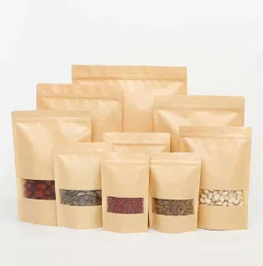 Factory Price Custom Printed Food Packaging Bag Kraft Paper Stand up Pouch With Zipper and Window