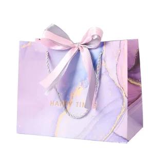 Fancy Marble Gift Bags Christmas Wedding Birthday Party Gift Packaging Paper Bags with Ribbon Handles