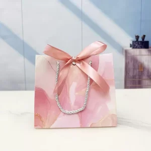 Fashion Eco Friendly Custom Print Logo Pink Clothes Packaging Paper Gift Bag for Small Business