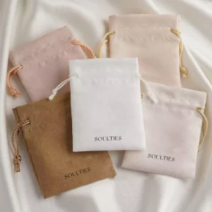 Fashion Luxurious Drawstring Pouch Packaging Bags with Embossed logo