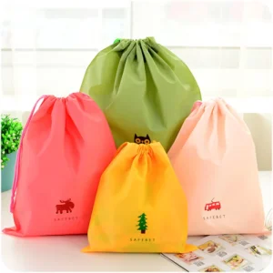 Fashion Travel Printed Polyester Custom Logo Frosted Plastic Packaging Clothing Drawstring Dust Bags