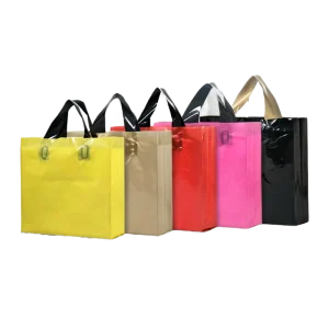 Fashion clear Printing Packaging Bags with Handle Big Small Carrier Plastic Package Bag Manufacturer