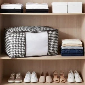 Folding Clothes Storage Bag Blue Large Fabric Clothing Organizer Steel Frame Print Design Eco Friendly Home Storage