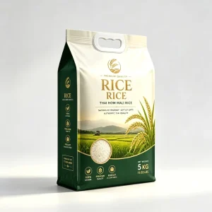 Food Grade BPA Free Custom Printed 4 Side Seal Pouch Rice Grain Packaging Bags Plastic Handle Heavy Duty Gold Design Premium OEM