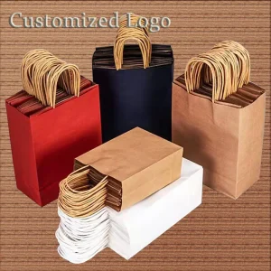 Food Takeaway Packaging Small Paper Bag Kraft Paper Bag Your Own Logo Black White Brown Screen Printing Household Products