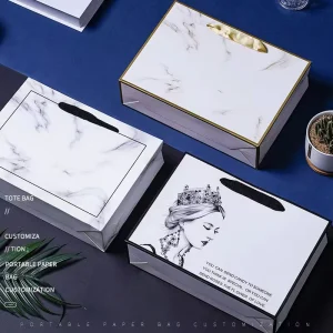For Handmade Custom Pattern Printing Luxury Gift Paper Bags for Clothing Cosmetics Promotion Supermarket Shopping