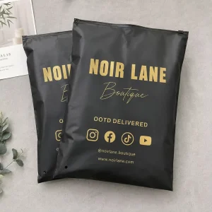 Frosted Plastic Clothing Bags With Gold Logo Hot Stamping for Sportswear Brand Packing Ready to Customize