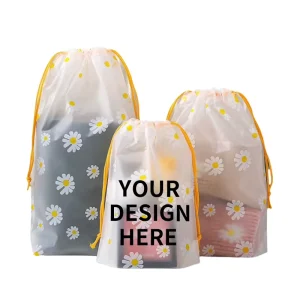 Frosted Translucent Flower Shoes Storage Packing Drawstring Bags Plastic Portable Shoe Bags Organizer Pouch With Rope