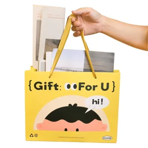Full Print Yellow Paper Bags Customizable with Logo Ideal for Retail Gifting Packaging