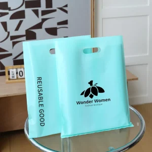 Gloss LDPE Heavy Duty Garment Carrier Bags Custom Logo Recyclable Die Cut Handle Plastic Bags For Sneaker Clothing Boutique Retail