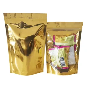 Gold Foil Package Glossy Finish Zip Lock Plastic Bags Food Packing Bag Stand up Pouch With Window