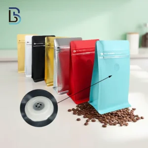 Gravure Printing Coffee Bags with Valve Moisture Proof Colored Flat Bottom Pouch with Zipper