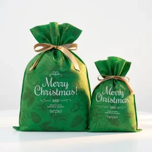 Green 75gsm Christmas Gift Packing Used Non Woven Drawstring Bags High Quality Non Woven Bag