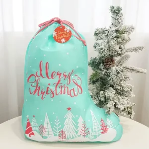 Green Color Christmas Stocking Gift Bag Non Woven Drawstring Custom Bags