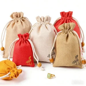 Handmade Style Linen Drawstring Bags Multi Color for Party Favor Packaging Lot Custom Color Options