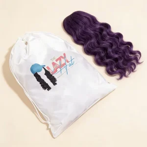Heat Transfer Printed Logo Wig Storage Hair Bundles Packaging White Silky Satin Fabric Drawstring Gift Pouch Dust Bag