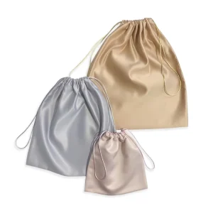 High-End Luxury Custom Logo Gift Handbag Clothes Sneakers Satin Dust Bag Silk Drawstring Pouch with Double Strings