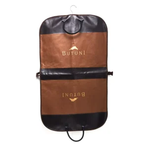 High Grade Eco friendly Polyester Material Garment Bag with Leather Edge and Handles Reusable Dust proof for Dress Suit Clothing