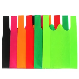 High Quality Custom W Cut T Shirt Non Woven Vest Carrier Shopping Bags With Handle